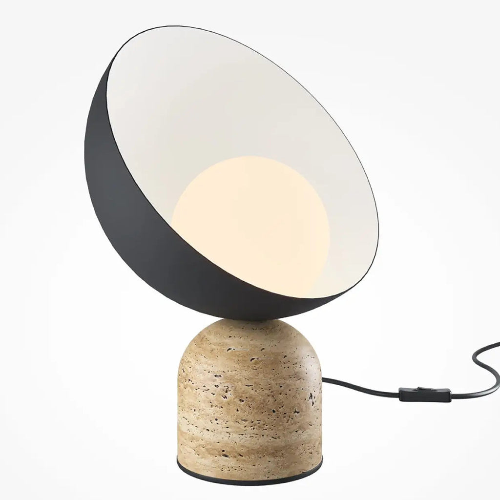 Lampe de chevet pierre et acier noir, 33 cm de haut