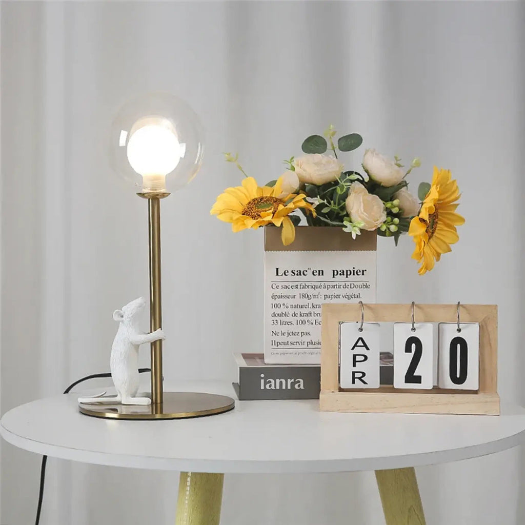 Lampe souris avec globe en verre, blanc ou doré