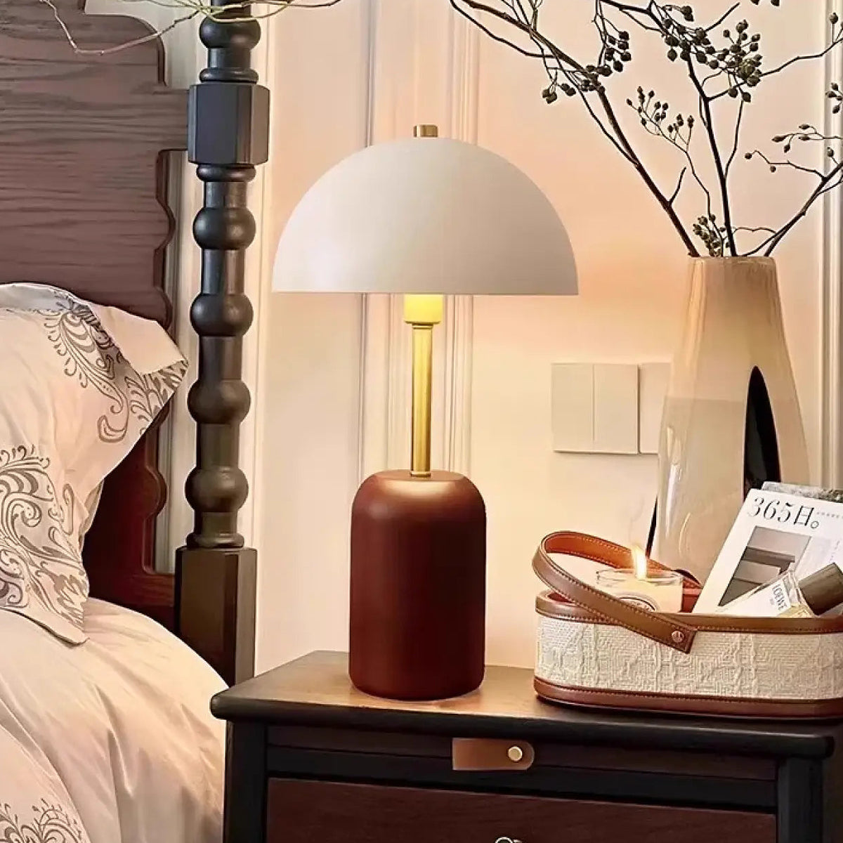 Lampe de chevet contemporaine, abat-jour blanc en tissu