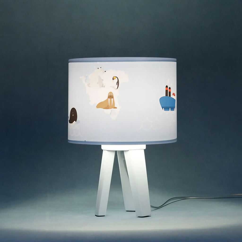 Lampe de chevet enfant en bois, animaux polaires et océans
