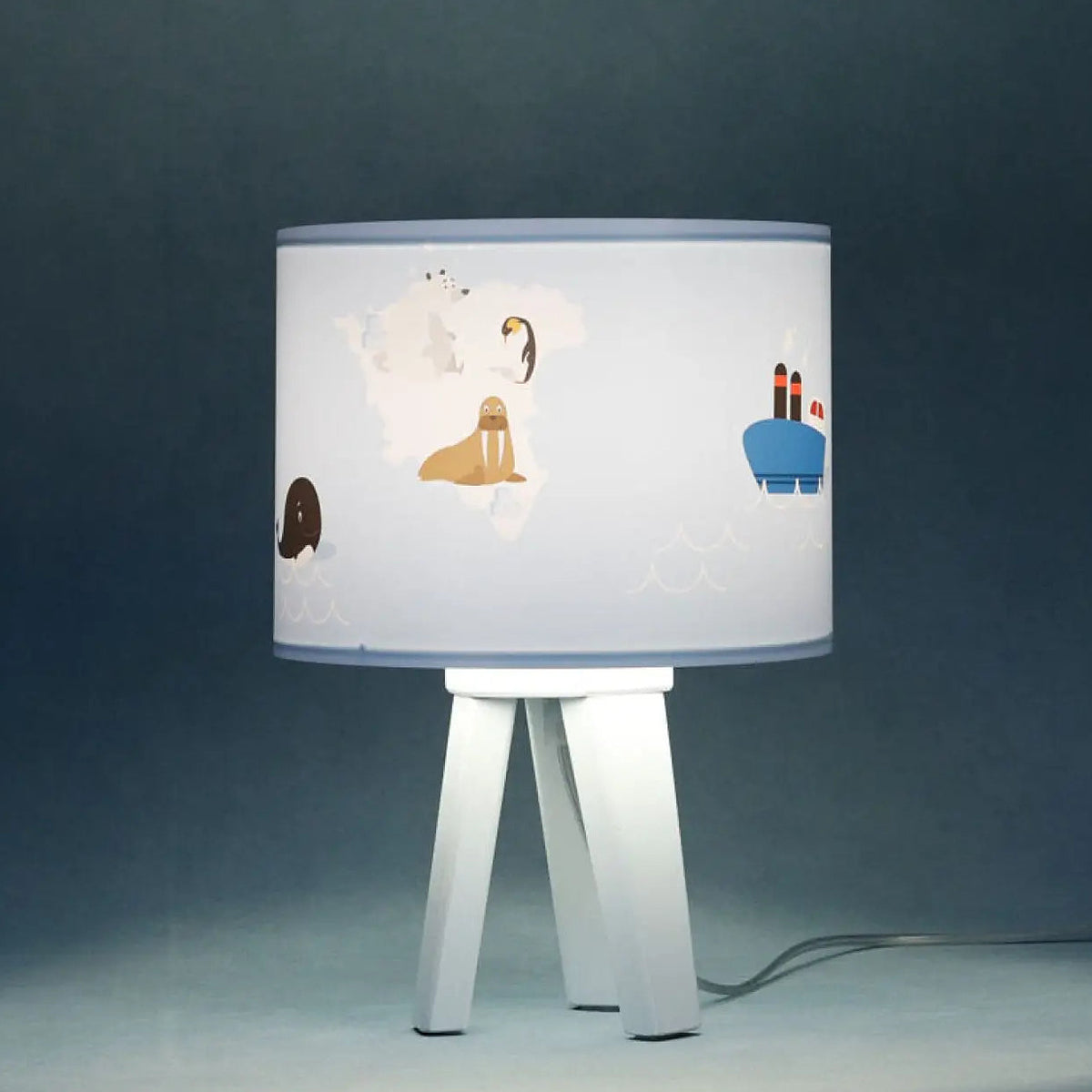 Lampe de chevet enfant en bois, animaux polaires et océans