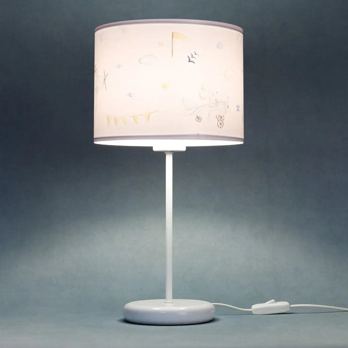 Lampe de chevet enfant 44 cm, petits avions et nuages bleu pastel