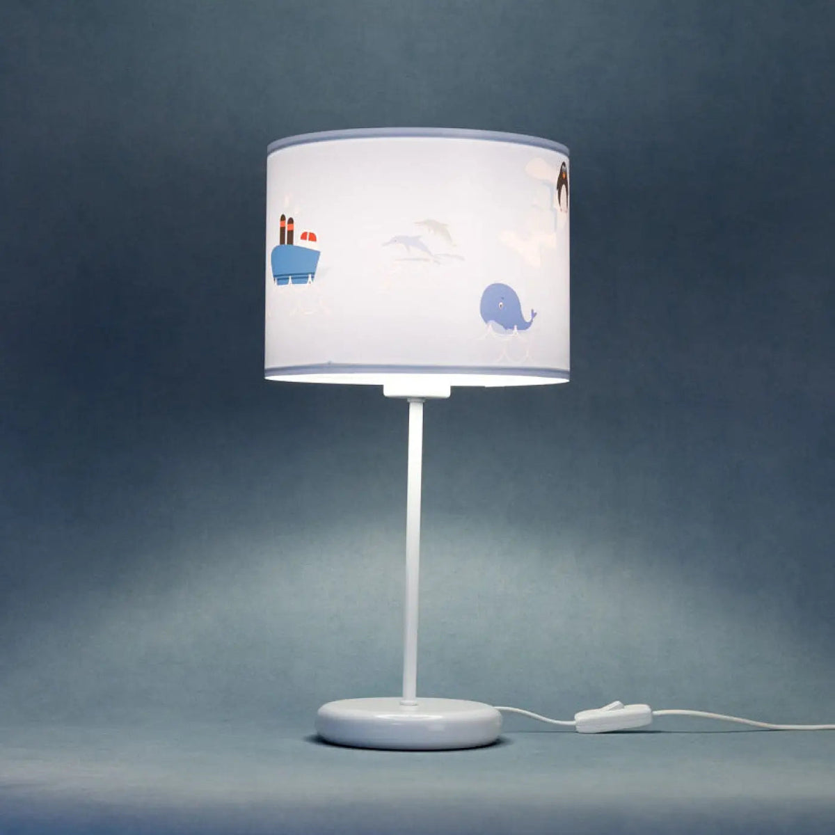 Lampe de chevet enfant 44 cm, baleine et bateau, décor marin