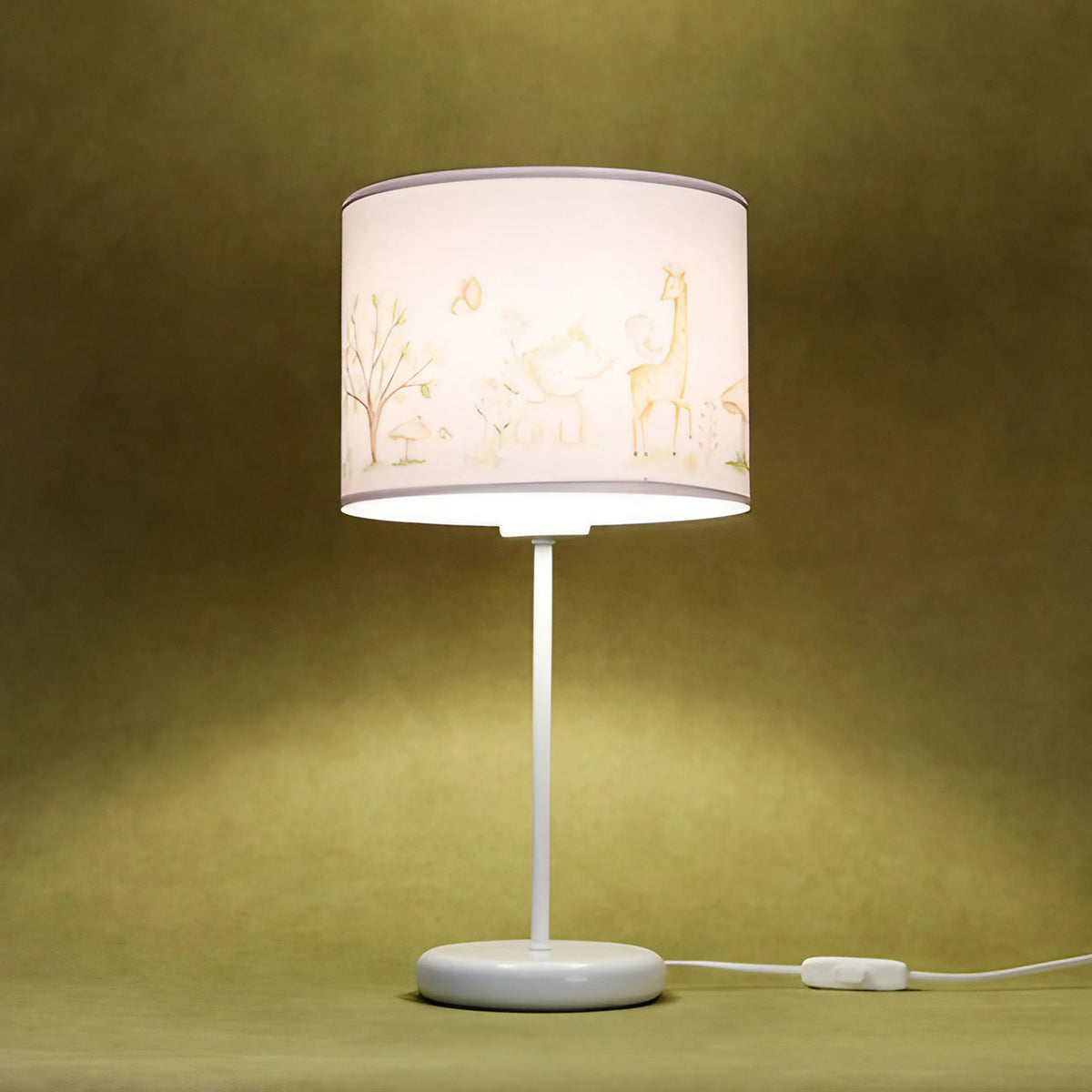Lampe de chevet enfant à animaux, blanc et marron clair, 44 cm