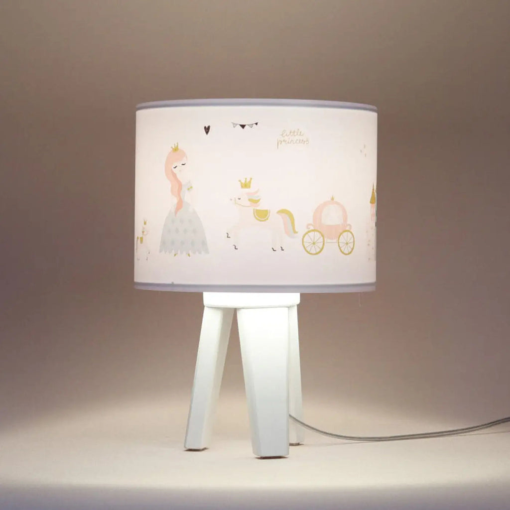 Lampe de chevet enfant princesse et licorne, pied en bois