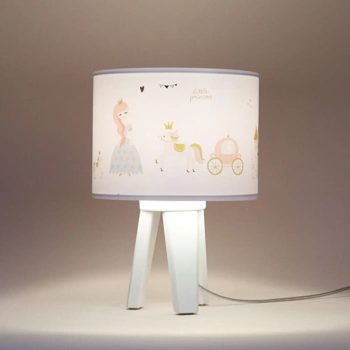 Lampe de chevet enfant princesse et licorne, pied en bois