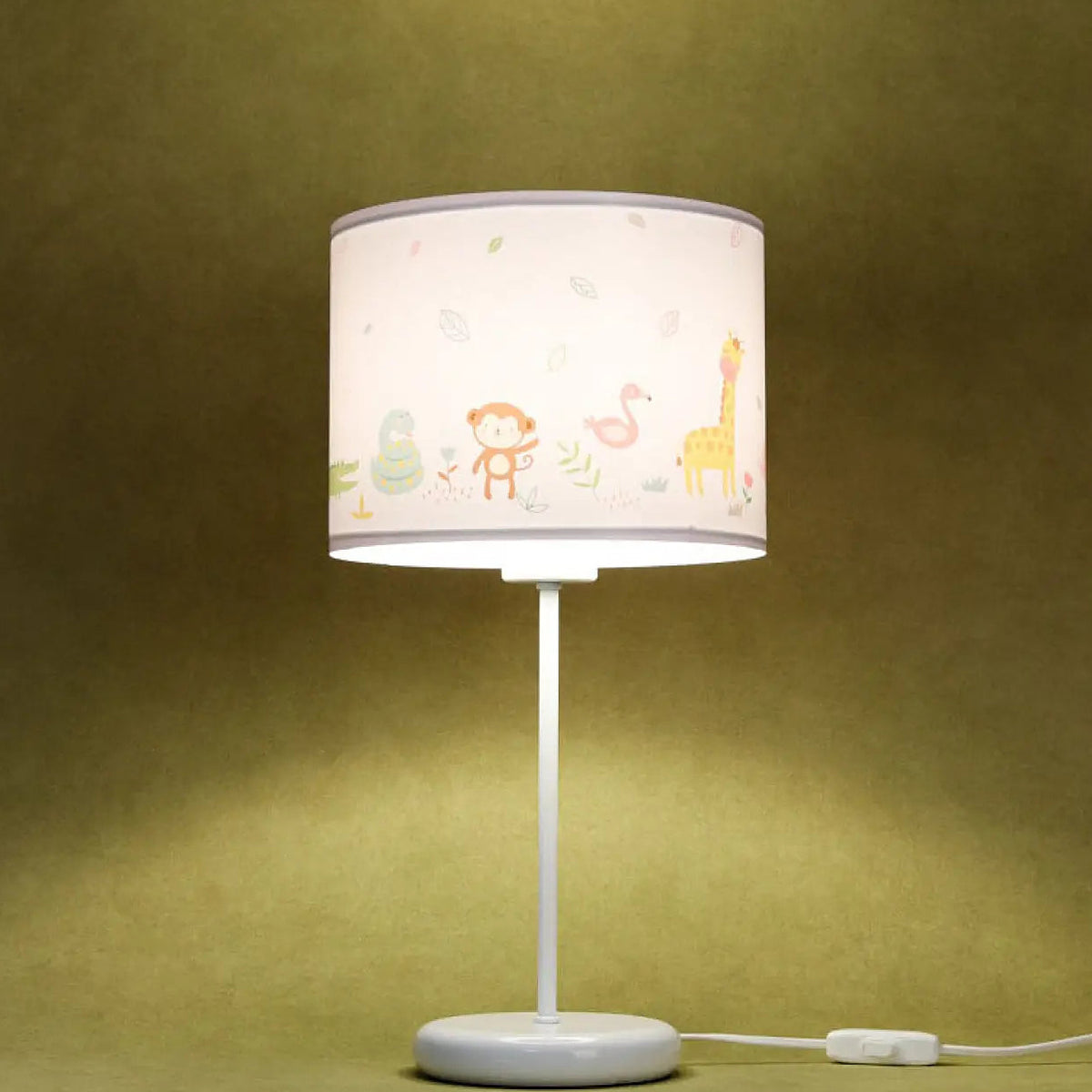 Lampe de chevet enfant 44 cm, animaux de savane et feuillages