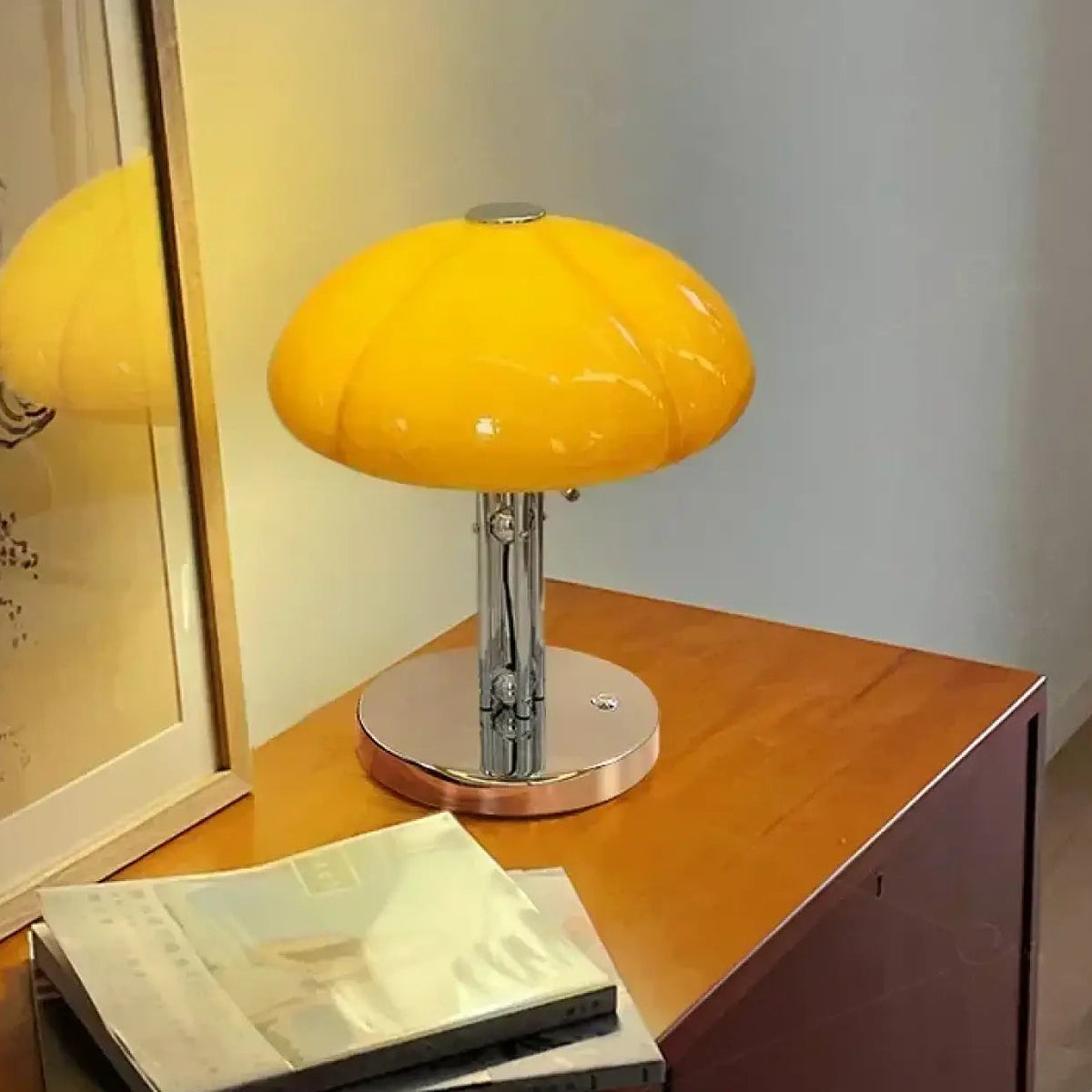Lampe de table champignon en verre, orange ou blanc, orange