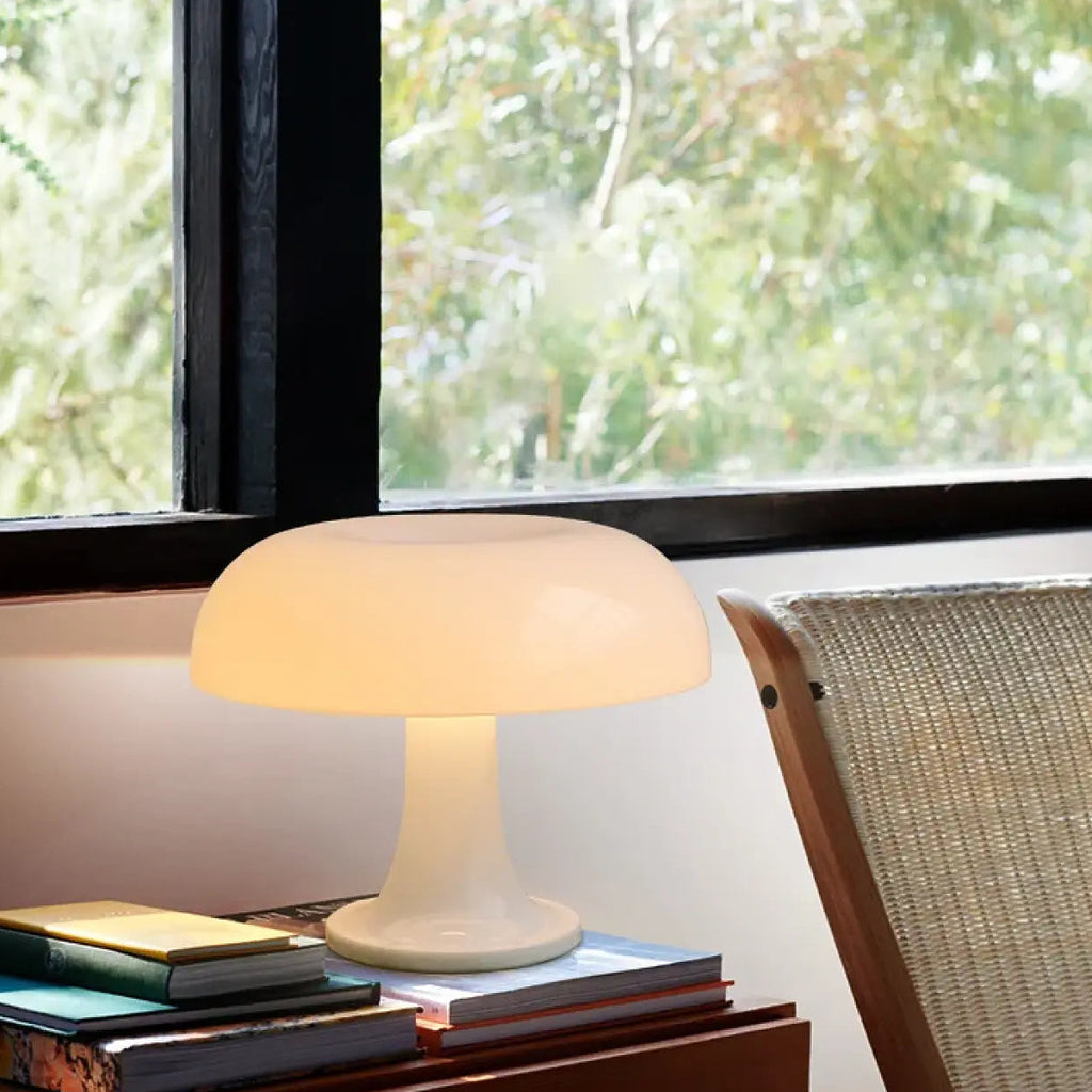 Lampe champignon en verre vintage, blanc, bleu ou orange