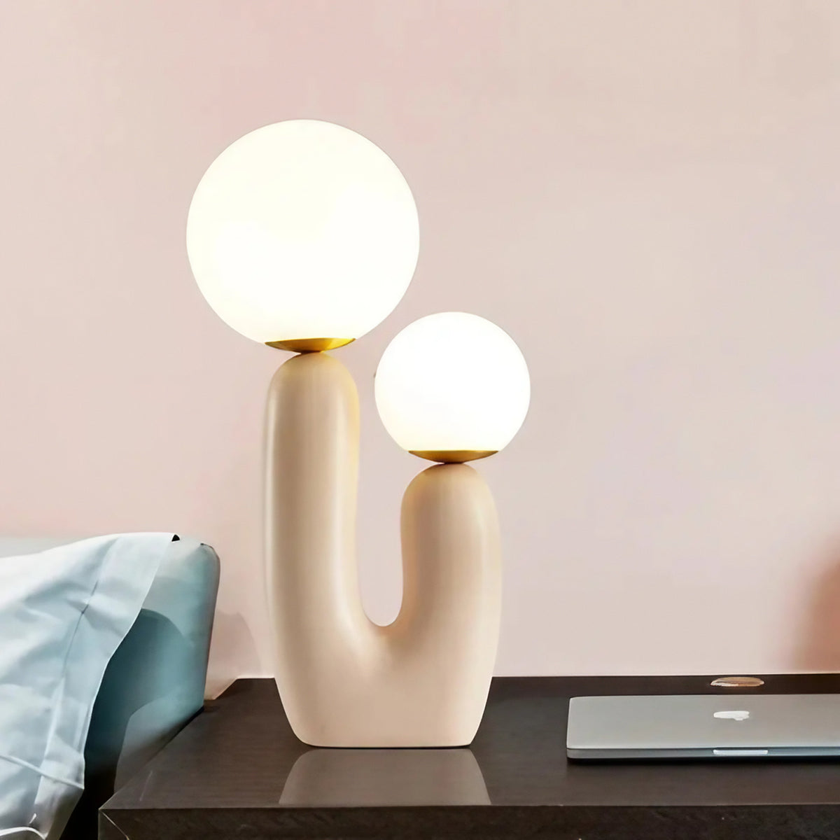 Lampe à poser en forme de U à deux globes, trois coloris
