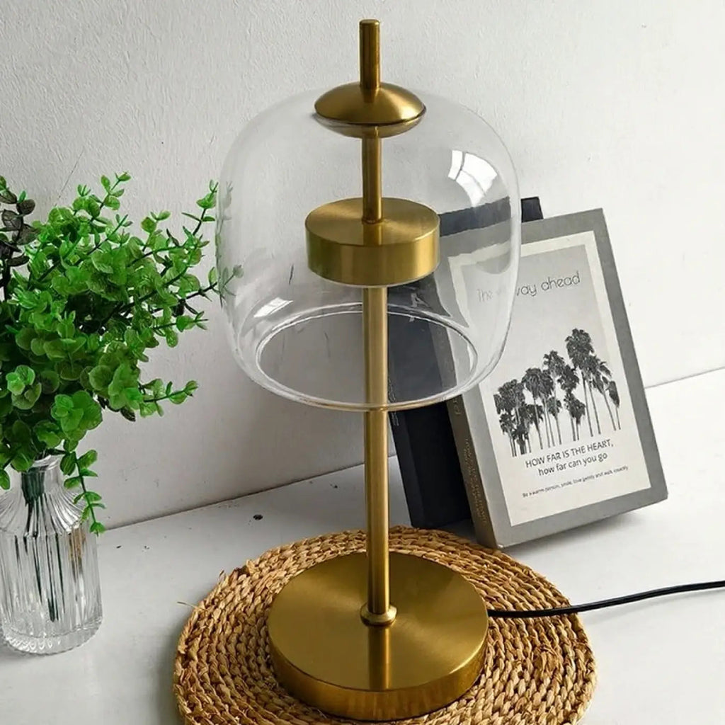 Lampe à poser globe de verre et métal doré, tailles S ou M