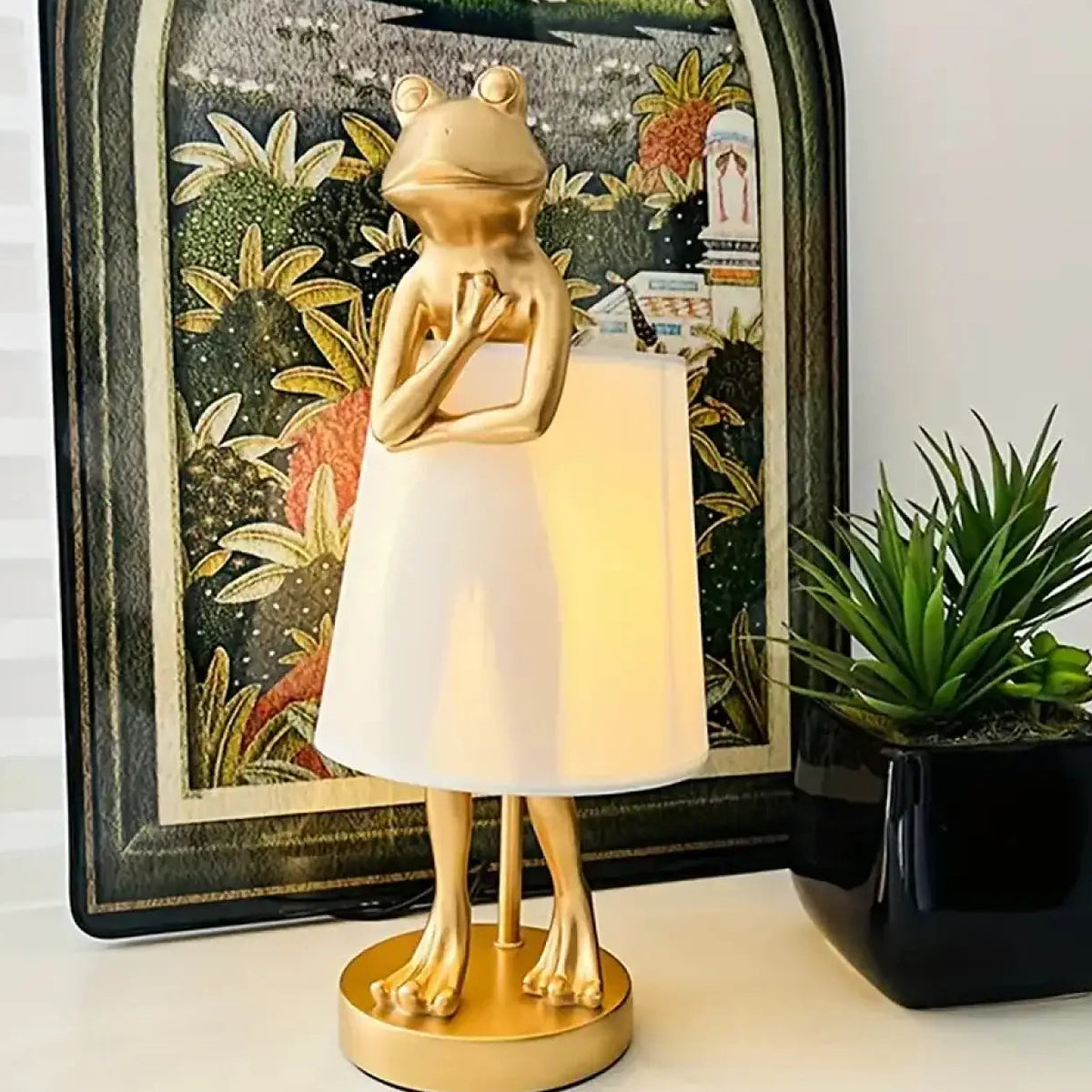 Lampe grenouille à abat-jour, dorée ou noire, doré