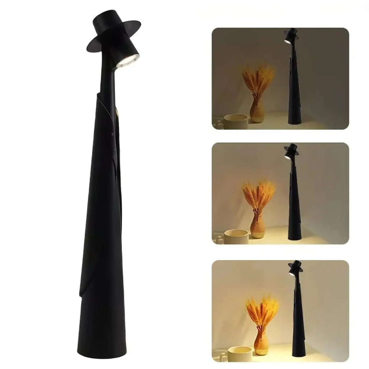 Lampe de table design à abat-jour chapeau, cinq coloris, noir