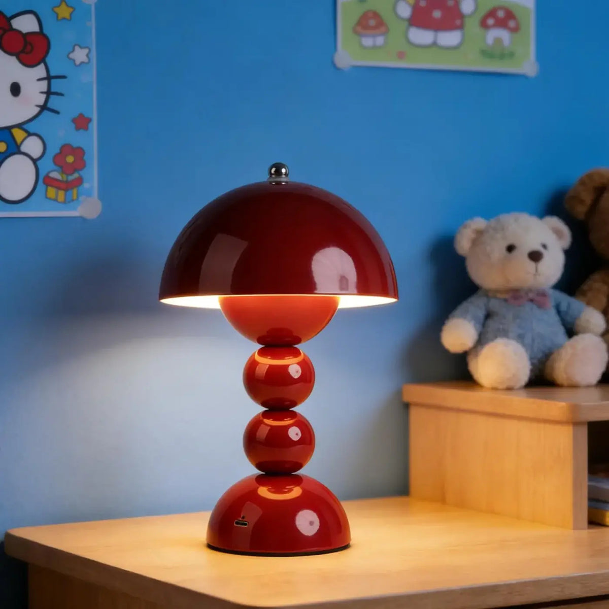 Lampe champignon rouge laqué, design rétro