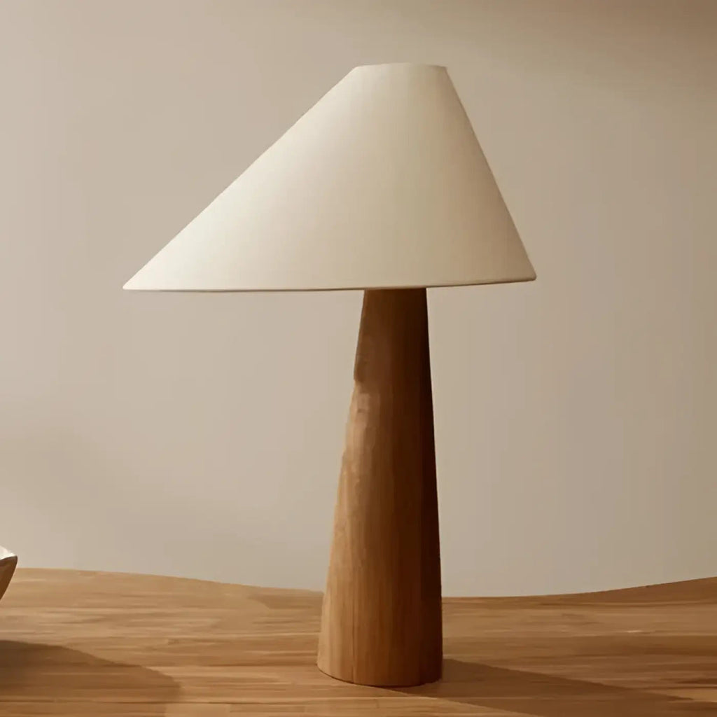 Lampe de chevet en bois, abat-jour en lin asymétrique