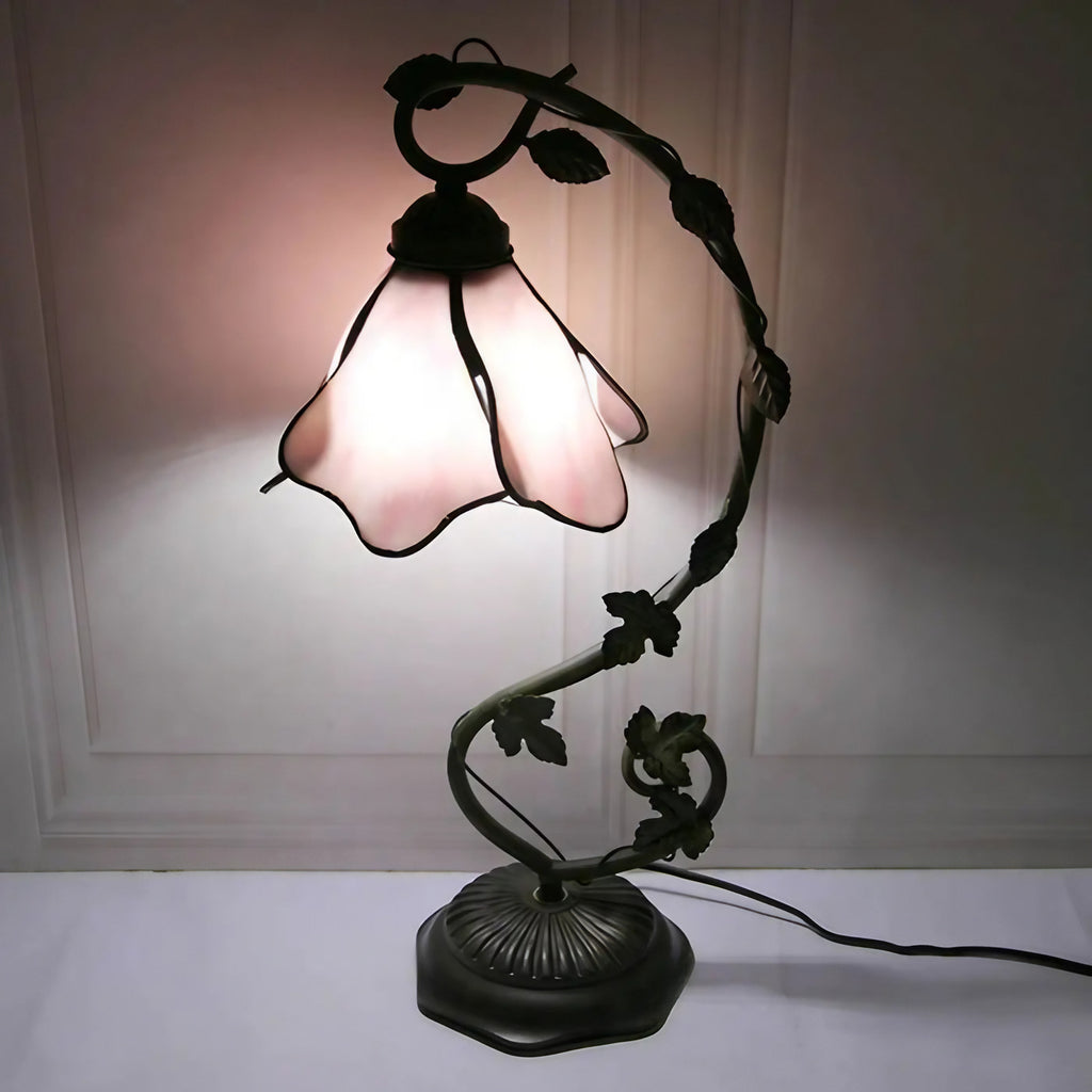 Lampe fleur à poser en verre dépoli, bleu ou rose