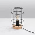Lampe de table cage en acier noir sur socle en bois