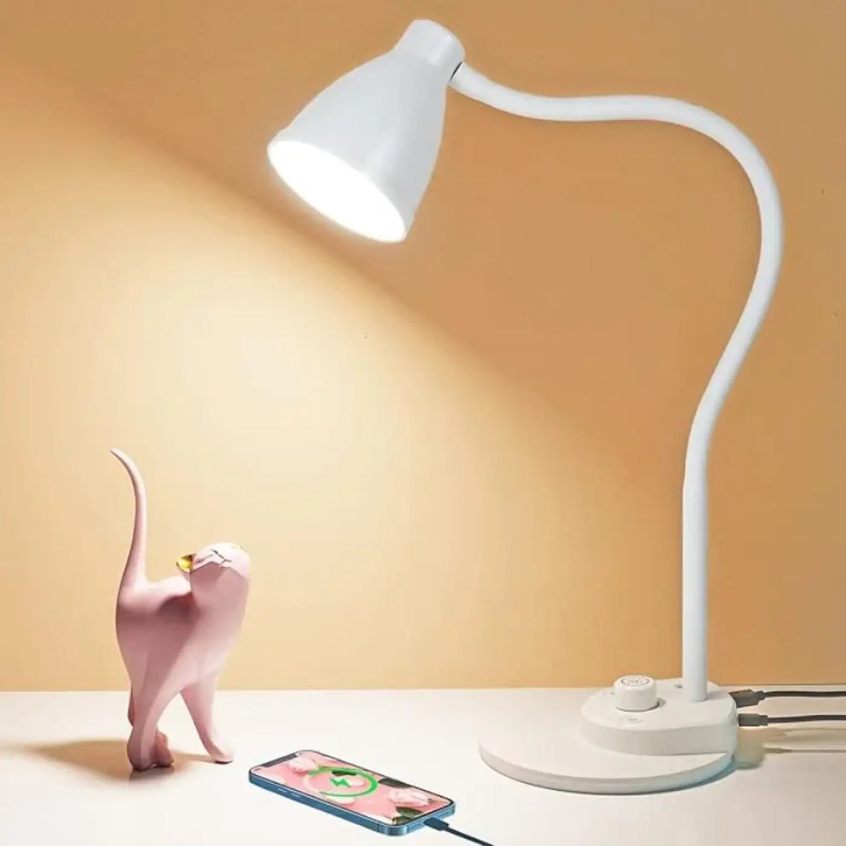 Lampe de table à bras flexible, lumière réglable, noir ou blanc