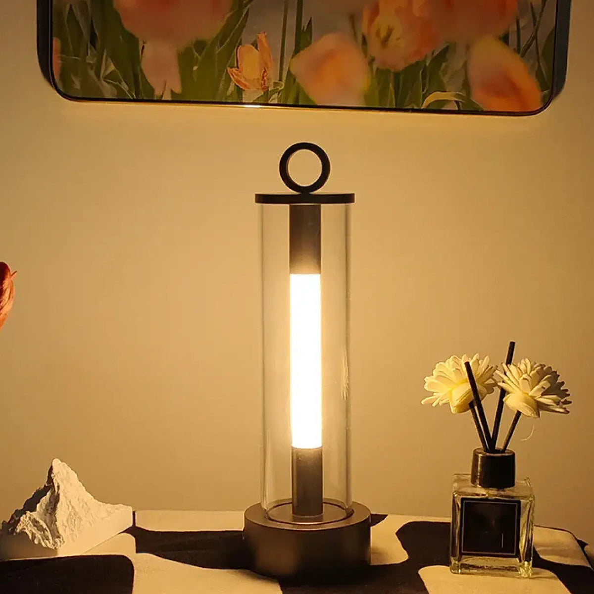 Lampe de table moderne à tube lumineux, dorée ou noire, noir