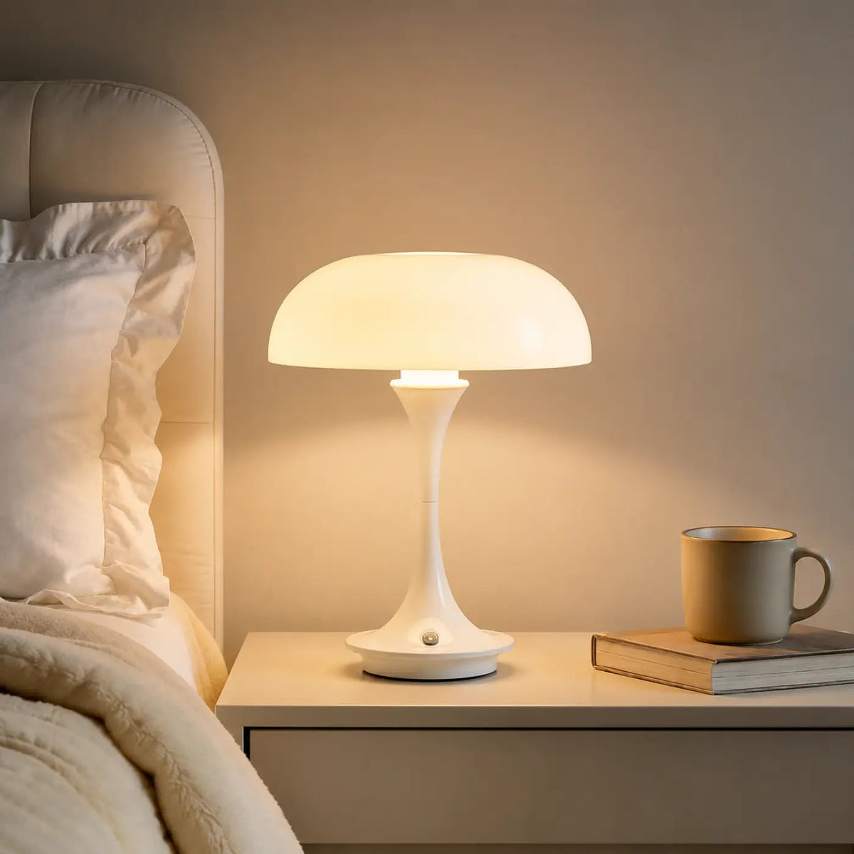 Lampe champignon rétro brillante, orange ou blanche, blanc