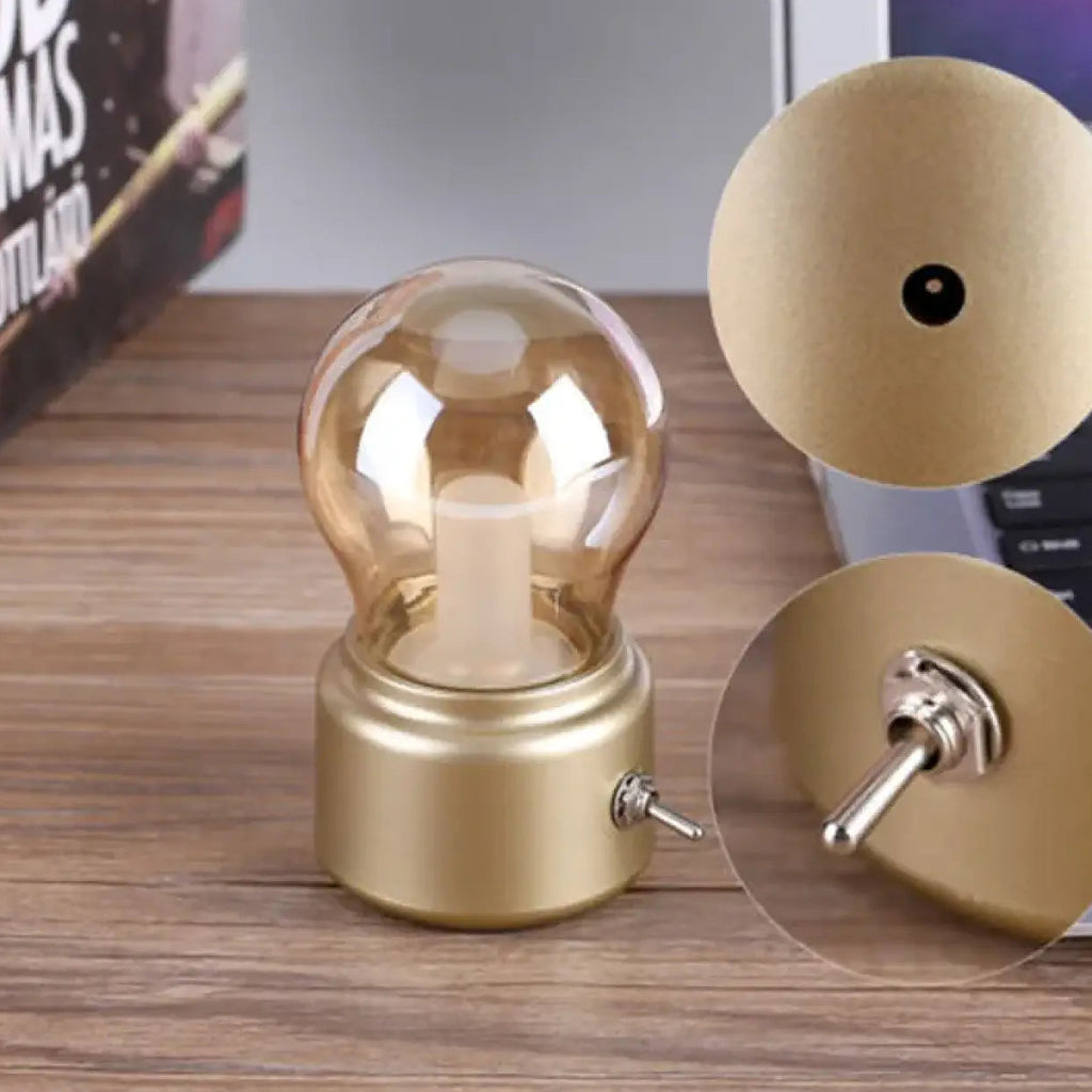 Lampe à poser rétro, ampoule sous cloche ambrée, dorée ou noire