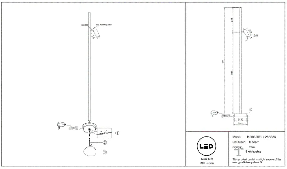 Lampe sans fil rechargeable en aluminium, LED de 2200 à 4000 K