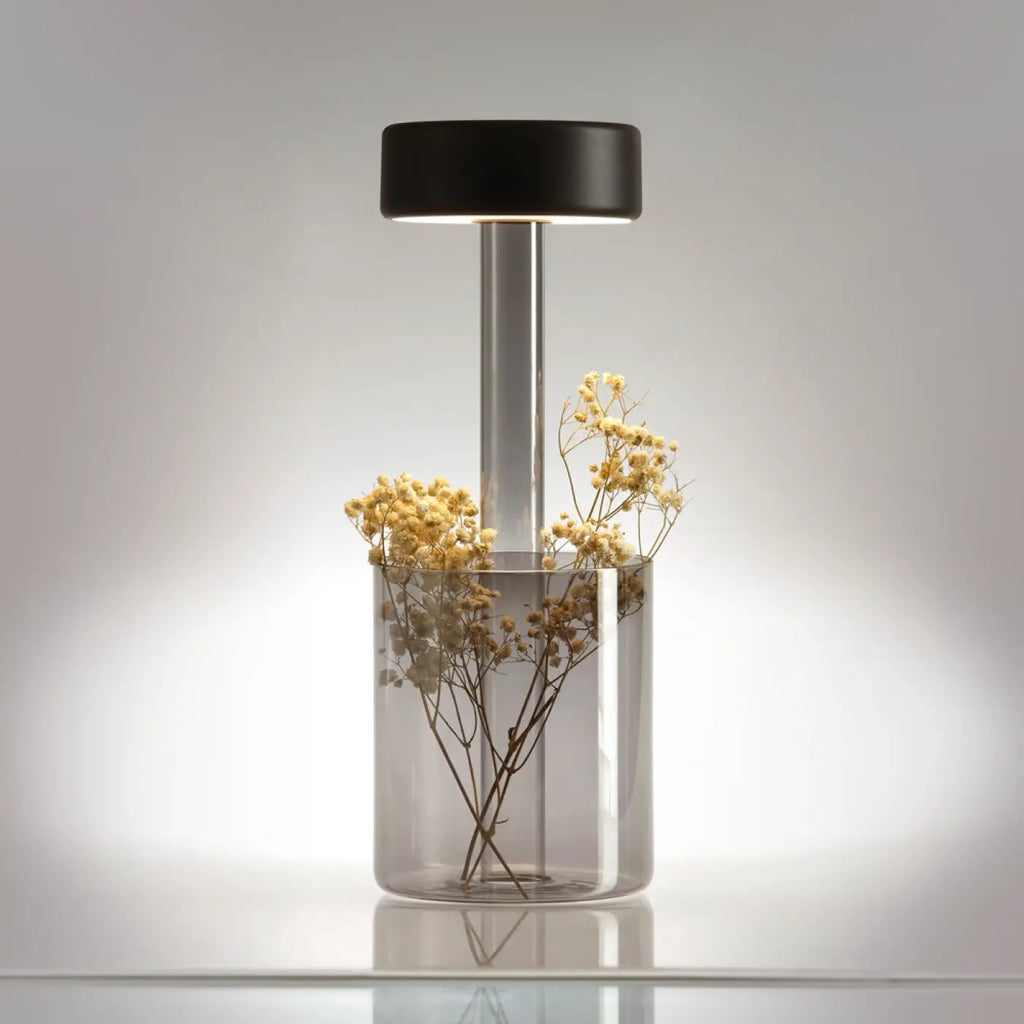 Lampe sans fil rechargeable avec vase en verre, 34,8 cm, noir
