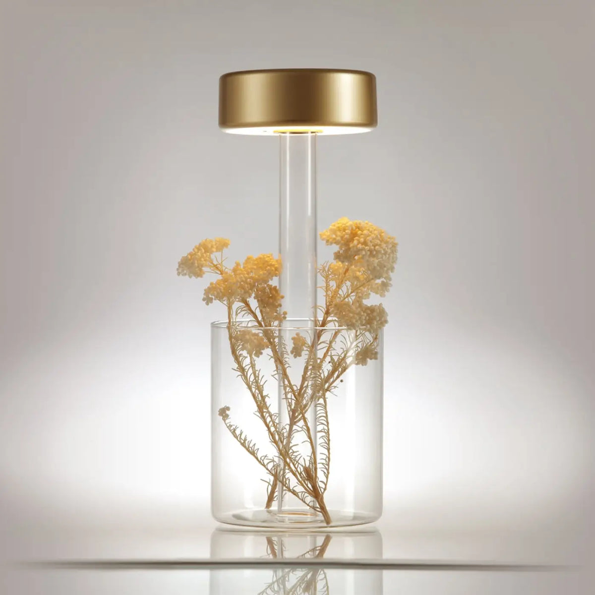 Lampe sans fil rechargeable avec vase en verre, 34,8 cm, doré