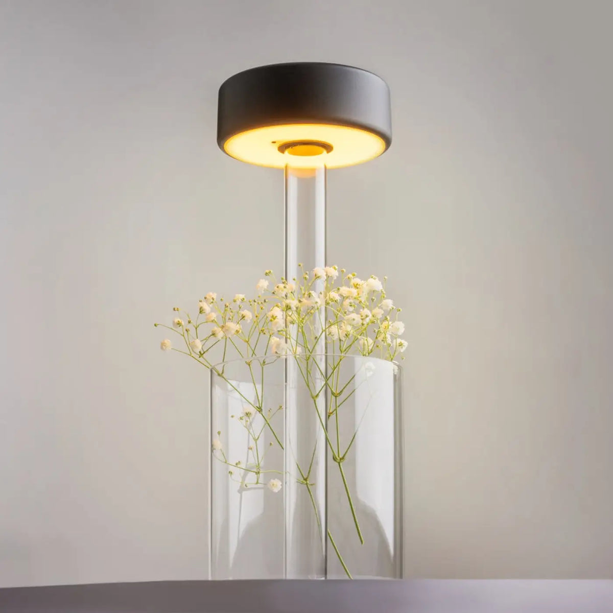 Lampe sans fil rechargeable avec vase en verre, 34,8 cm, noir/blanc