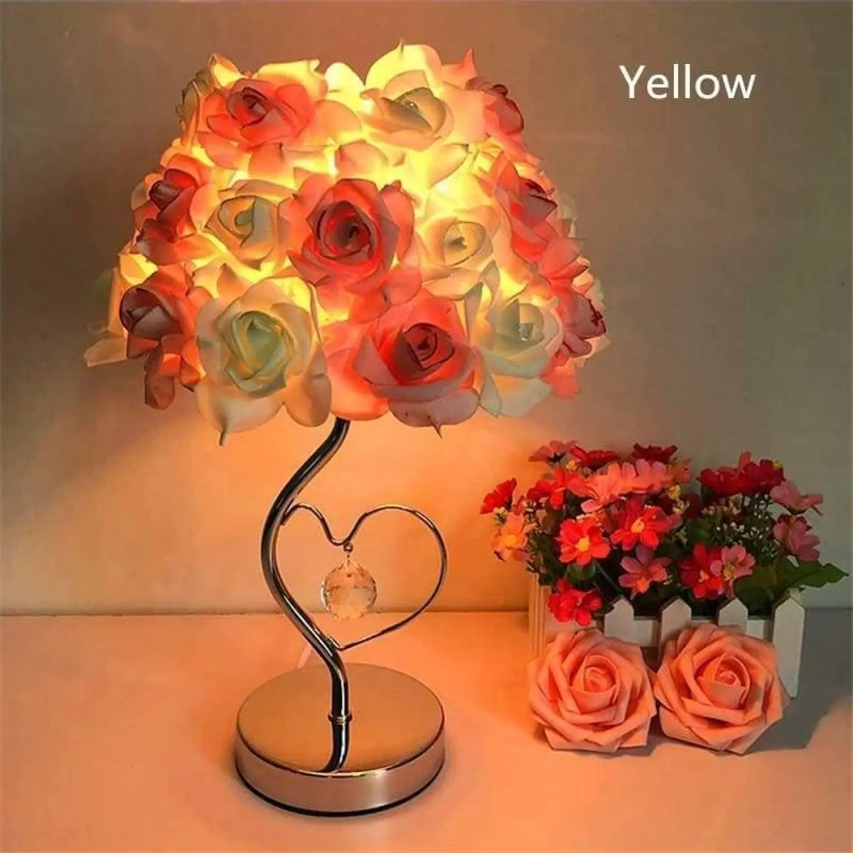 Lampe fleur décorative, rouge, rose ou jaune, jaune