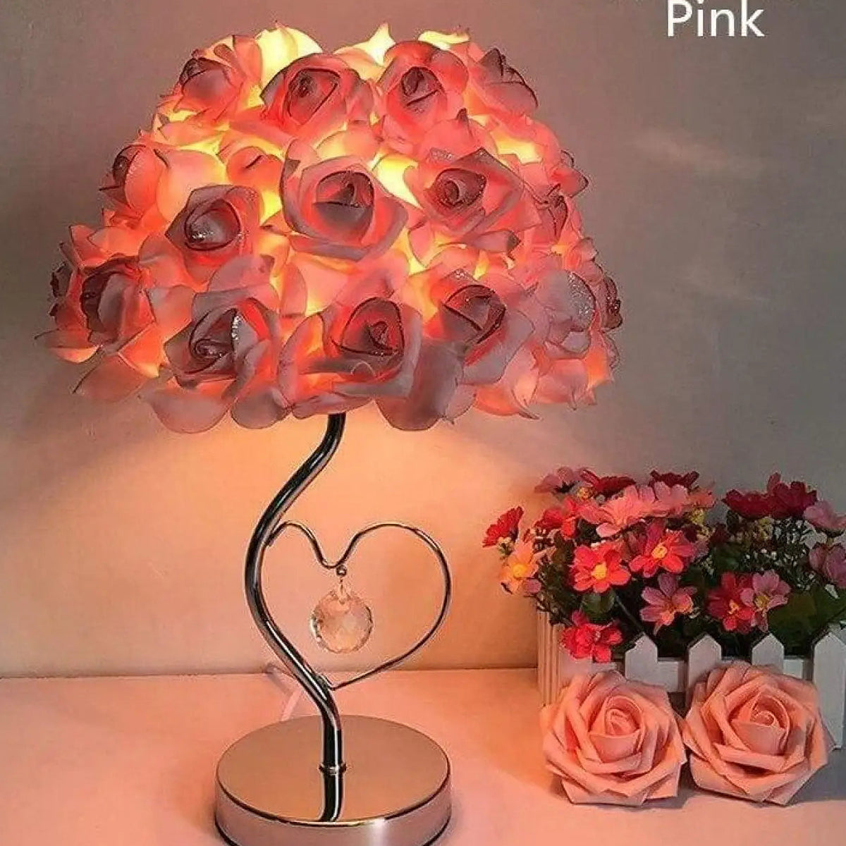Lampe fleur décorative, rouge, rose ou jaune, rose
