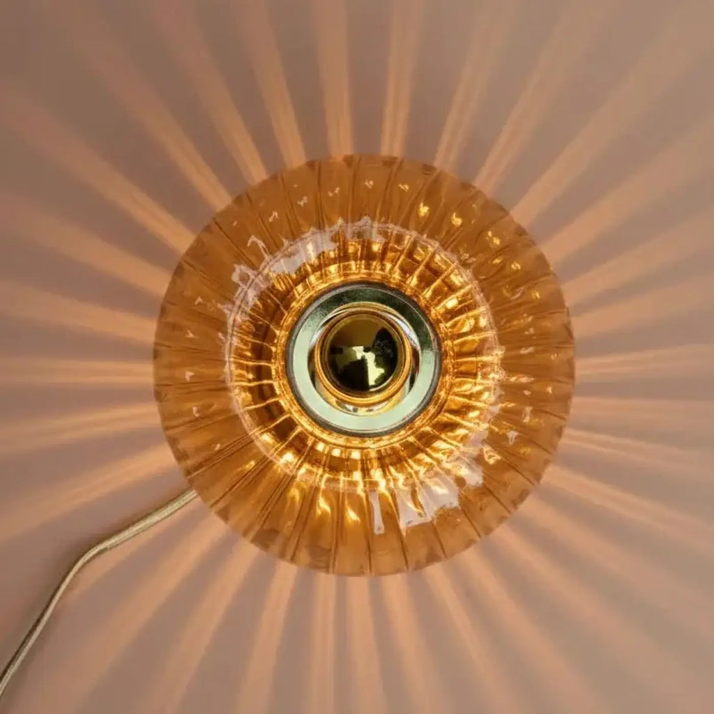 Lampe de chevet disque en verre soufflé, collerette dorée, 10 teintes