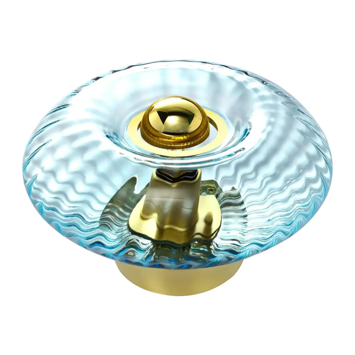 Lampe de chevet disque en verre soufflé, collerette dorée, 10 teintes, bleu