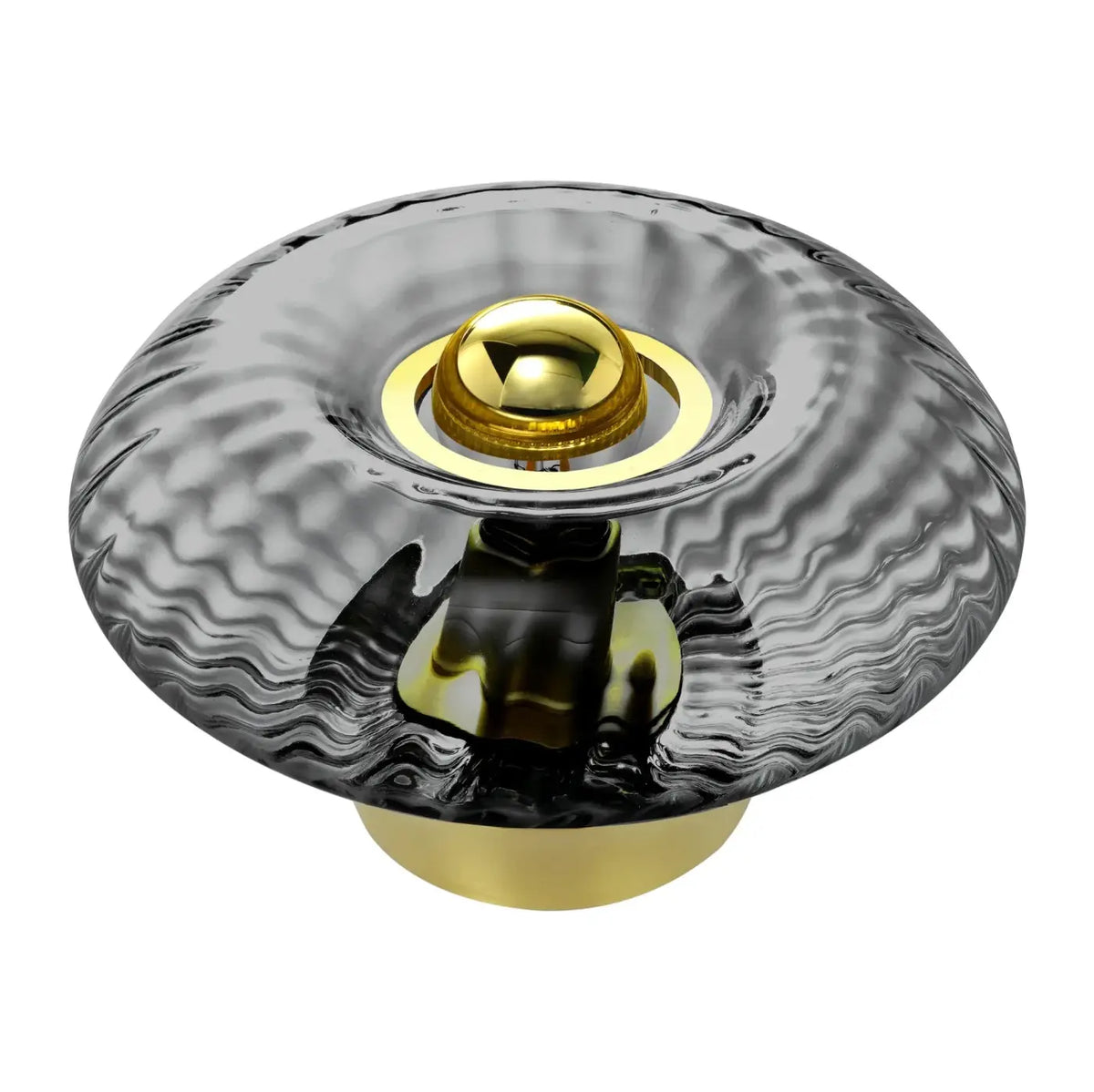 Lampe de chevet disque en verre soufflé, collerette dorée, 10 teintes, gris