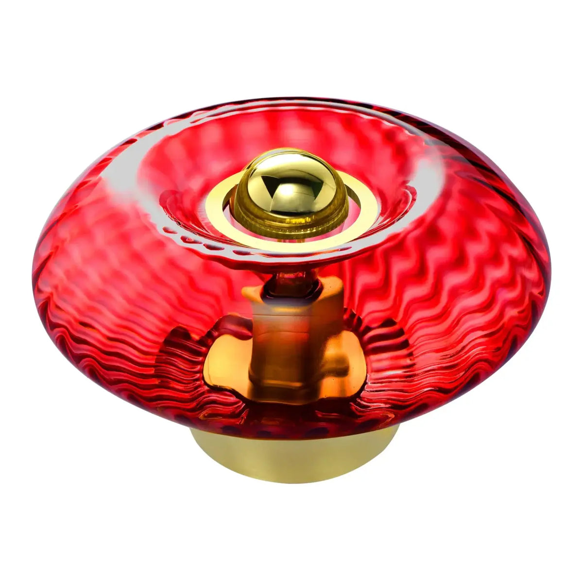 Lampe de chevet disque en verre soufflé, collerette dorée, 10 teintes, rouge