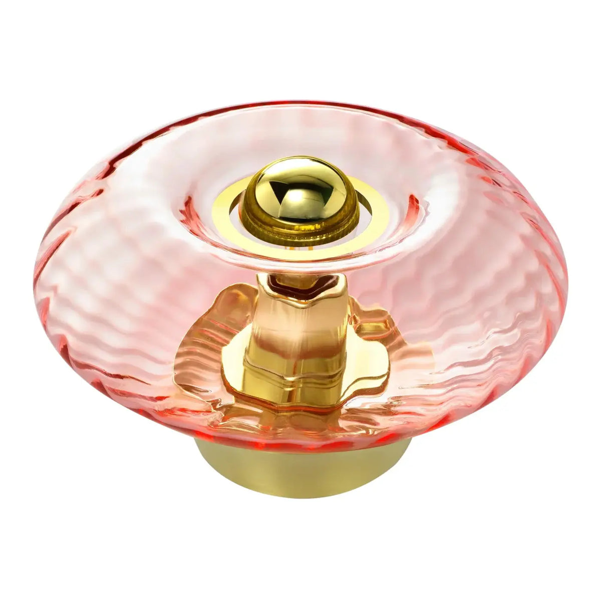 Lampe de chevet disque en verre soufflé, collerette dorée, 10 teintes, rose