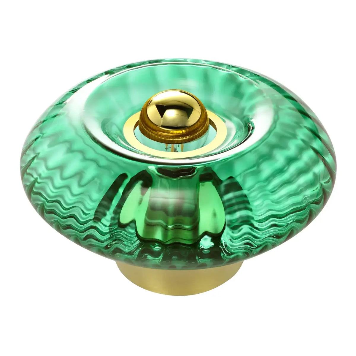 Lampe de chevet disque en verre soufflé, collerette dorée, 10 teintes, vert