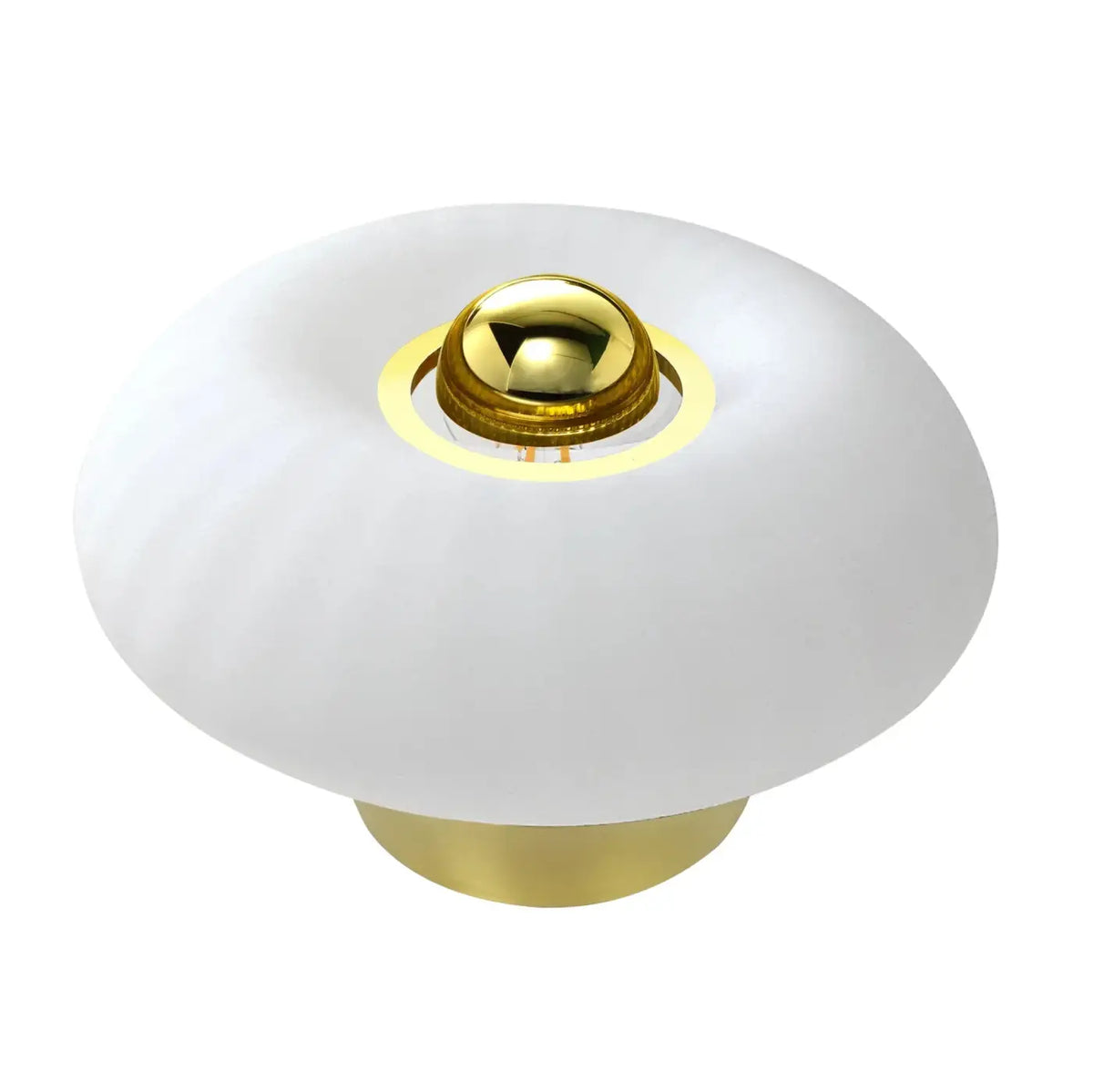 Lampe de chevet disque en verre soufflé, collerette dorée, 10 teintes, blanc