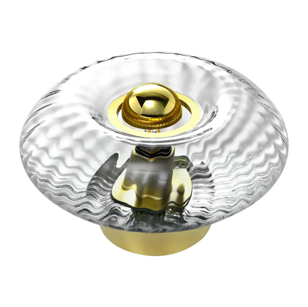 Lampe de chevet disque en verre soufflé, collerette dorée, 10 teintes, transparent