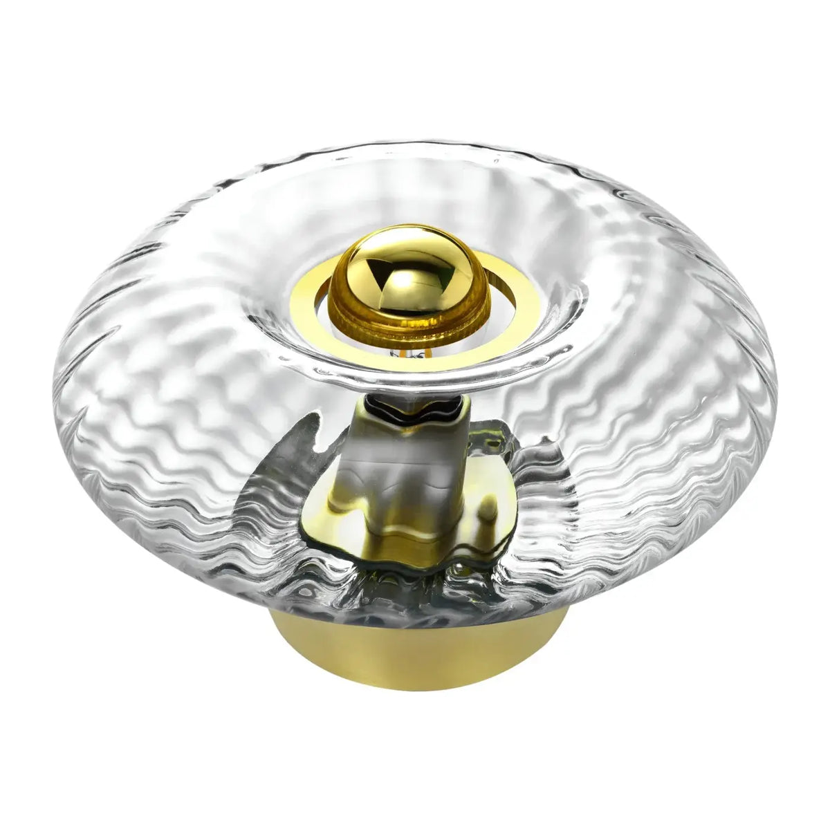 Lampe de chevet disque en verre soufflé, collerette dorée, 10 teintes, transparent