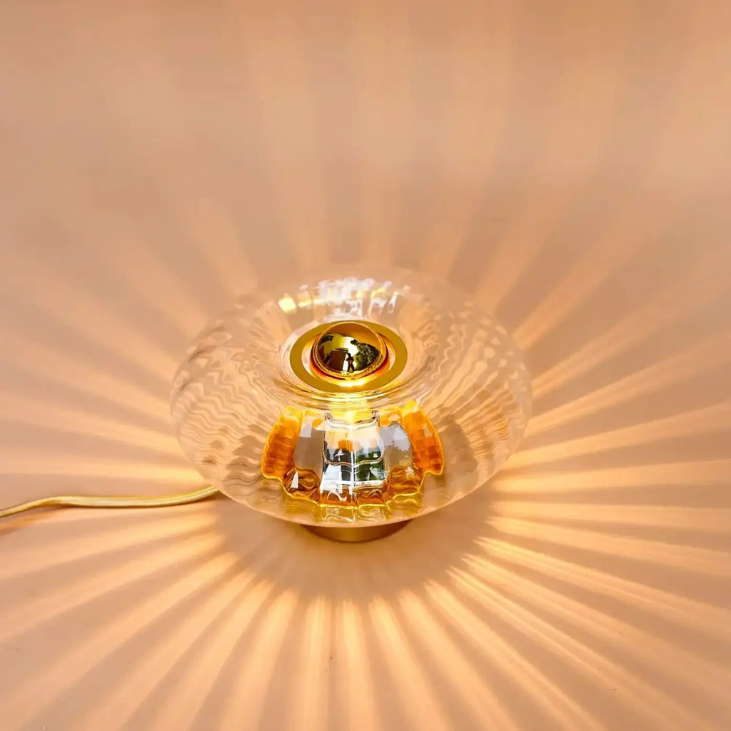 Lampe de chevet disque en verre soufflé, collerette dorée, 10 teintes