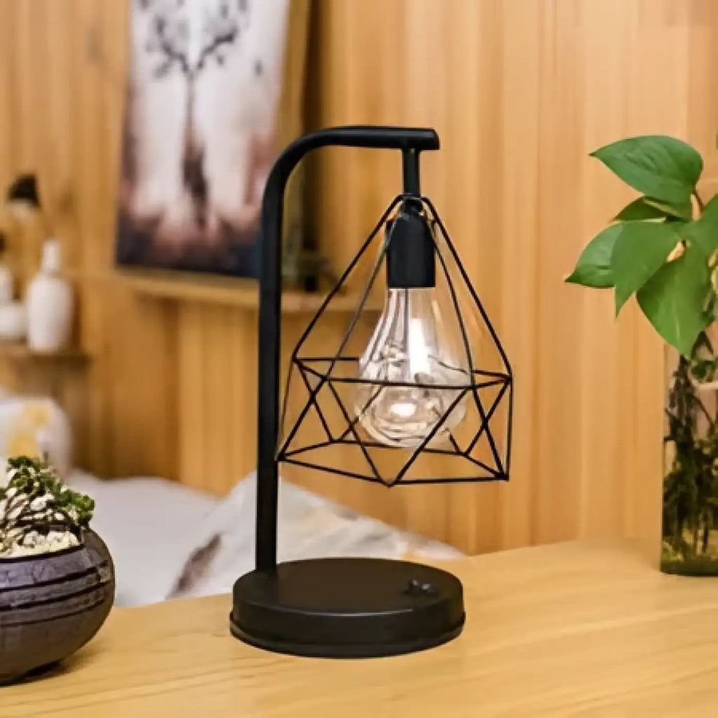 Lampe de chevet industrielle noire, ajourée, ampoule apparente