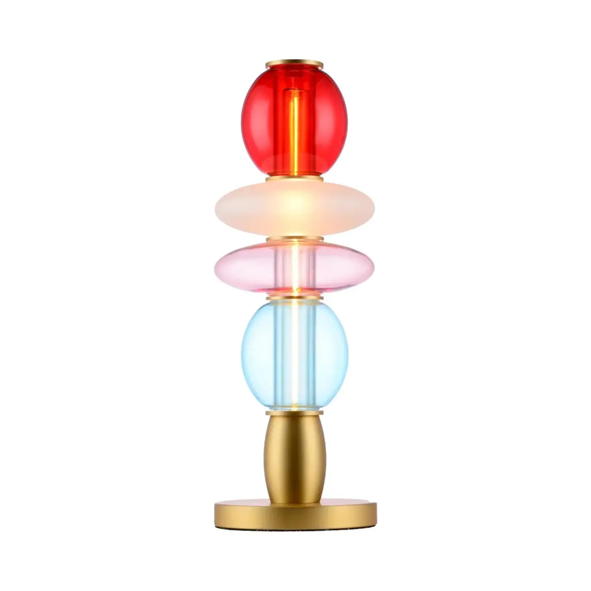 Lampe de chevet à verrines en verre soufflé, structure dorée