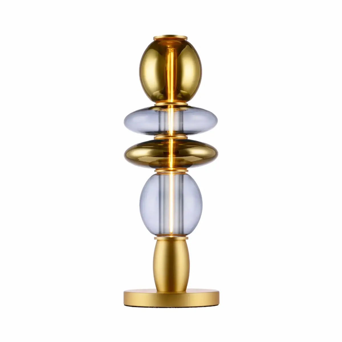 Lampe de chevet à verrines en verre soufflé, structure dorée
