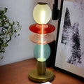 Lampe de chevet à verrines en verre soufflé, structure dorée, rouge