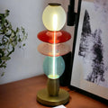Lampe de chevet à verrines en verre soufflé, structure dorée, rouge