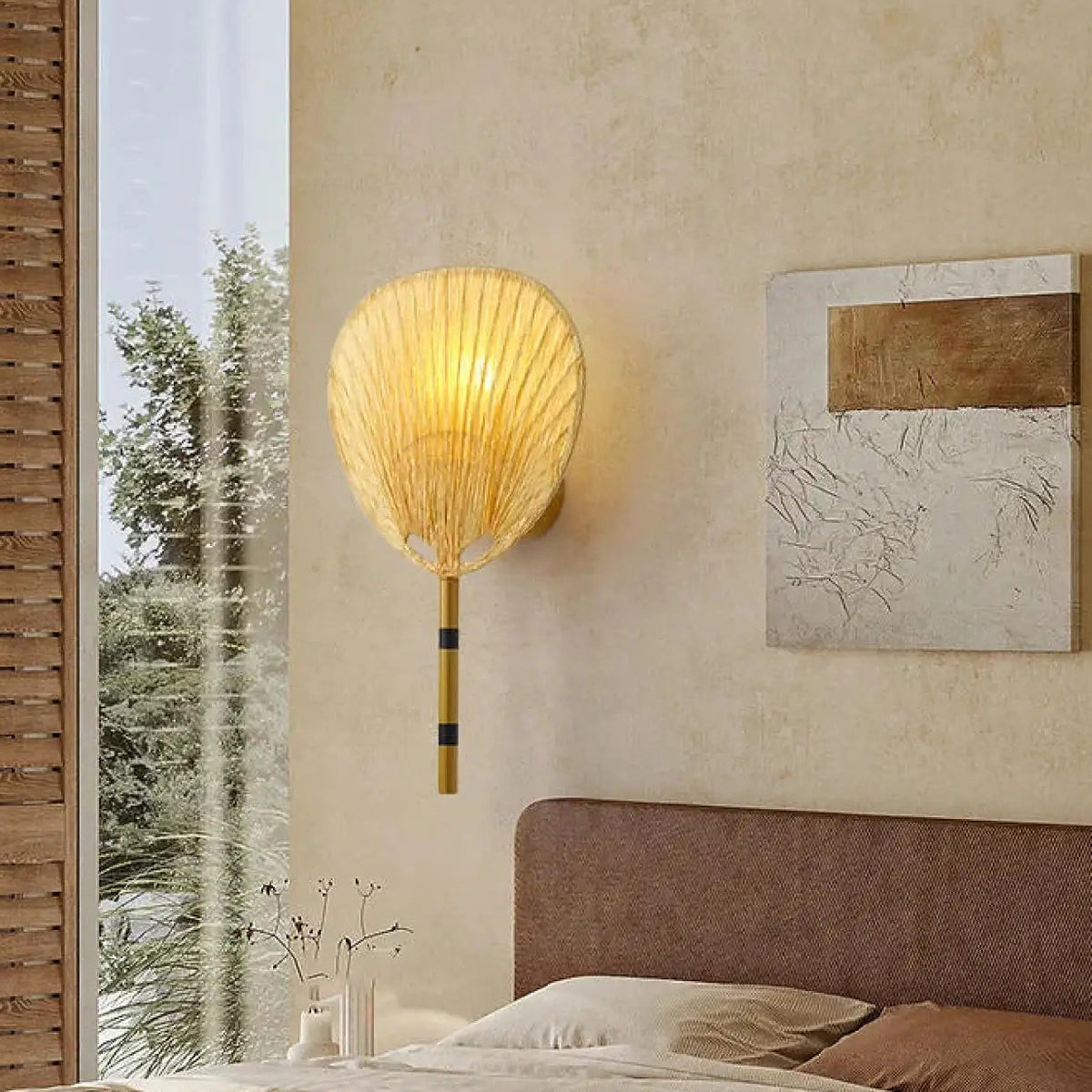 Applique murale à abat-jour en rotin jaune, pour la chambre