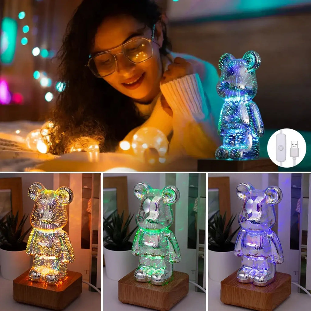 Lampe ourson lumineuse à huit couleurs, branchement USB