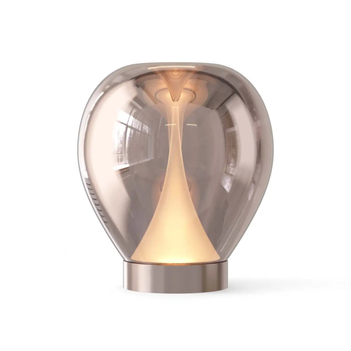 Lampe de chevet double disque en verre sablé, pied inox, 39 cm, rose