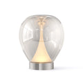 Lampe de chevet double disque en verre sablé, pied inox, 39 cm, argenté